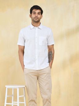 Fabindia - White Cotton Half Sleeves Striped Shirt