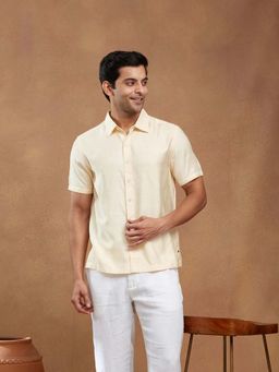 Fabindia - Yellow Viscose Half Sleeves Textured Shirt