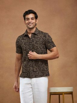 Fabindia - Brown Cotton Half Sleeves Printed Shirt