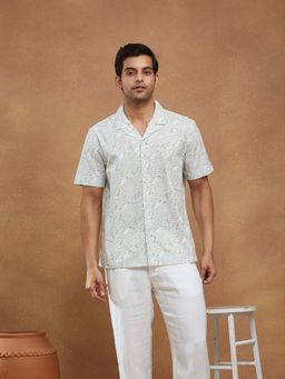 Fabindia - White Cotton Floral Printed Shirt