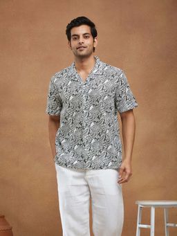 Fabindia - Black Cotton Floral Printed Shirt