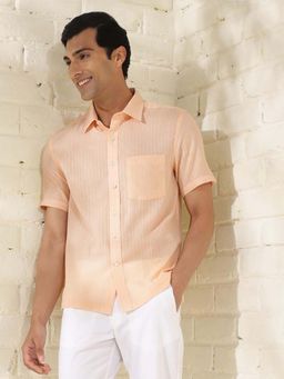 Fabindia - Peach Cotton Striped Shirt