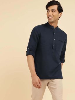 Fabindia - Navy Blue Slim Fit Mandarin Neck Shirt
