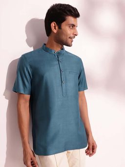 Fabindia - Blue Viscose Silk Slim Fit Solid Shirt