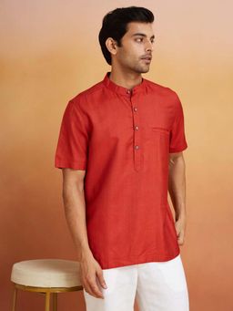Fabindia - Red Viscose Silk Slim Fit Solid Shirt
