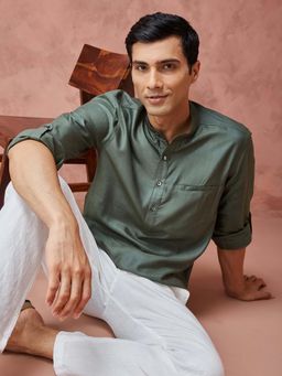 Fabindia - Green Viscose Silk Slim Fit Solid Shirt