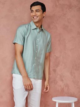 Fabindia - Teal Viscose Silk Solid Shirt
