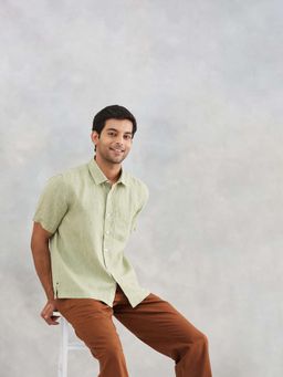 Fabindia - Green Linen Half Sleeves Shirt