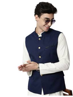 AD By Arvind - Men Solid Navy Bundi