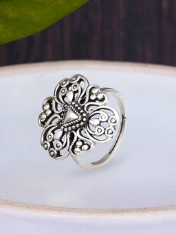 Karatcart - KUNUZ by 925 Sterling Silver Antique Oxidised Silver Adjustable Ring for Women