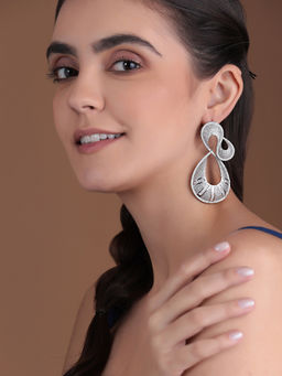 Shaze - Silver Rhodium-Plated Cubic Zirconia Snail Drop Earrings for Women