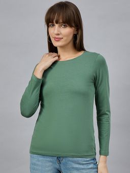 98 Degree North - Women Green Full Sleeves Cotton T-Shirt