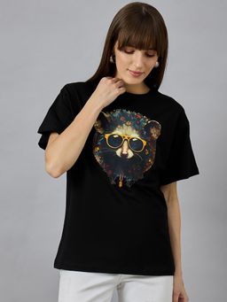 98 Degree North - Women Black Graphic Print Cotton T-Shirt