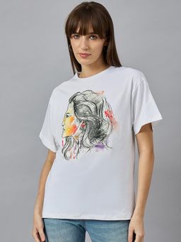 98 Degree North - Women White Graphic Print Cotton T-Shirt