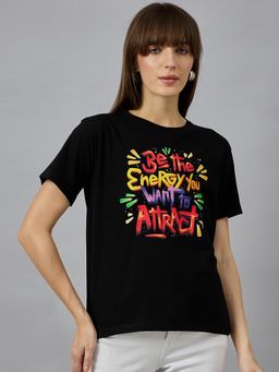 98 Degree North - Women Black Graphic Print Cotton T-Shirt