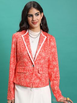 TOKYO TALKIES - Orange Printed Single-Breasted Blazer
