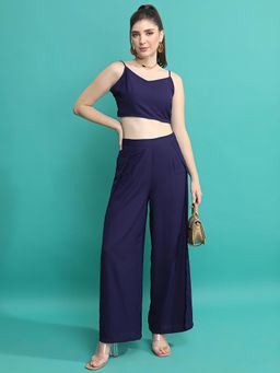 TOKYO TALKIES - Women Navy Blue Solid Co-Ord (Set of 2)