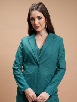 TOKYO TALKIES - Teal Green Notched Lapel Single-Breasted Blazer