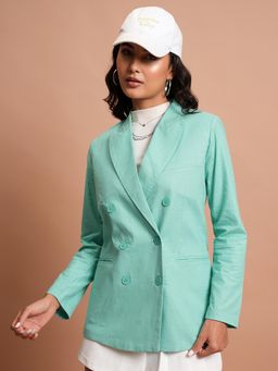 TOKYO TALKIES - Sea Green Notched Lapel Collar Double-Breasted Blazer