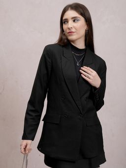 TOKYO TALKIES - Black Notched Lapel Longline Double Breasted Blazer