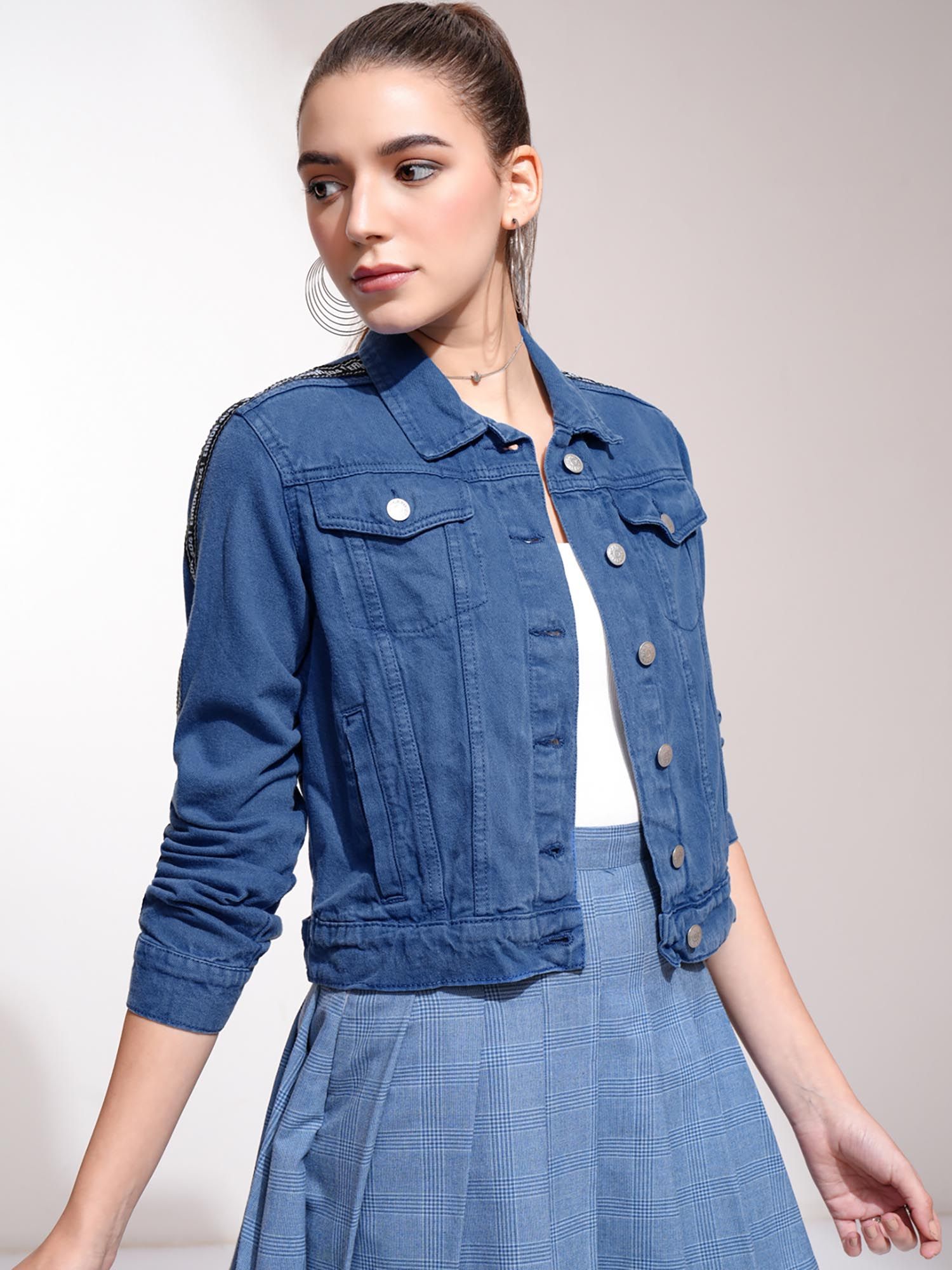 tokyo talkies Women Blue Solid Denim Jacket-picture-38