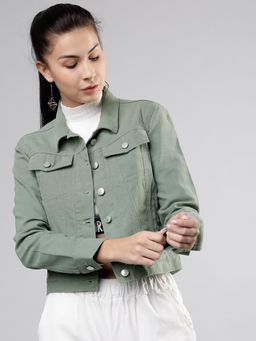 TOKYO TALKIES - Women Dusty Olive Regular Fit Denim Jacket