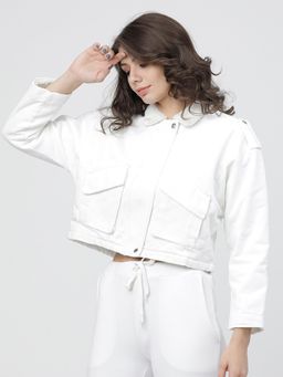 TOKYO TALKIES - Women S White Solid Denim Jacket