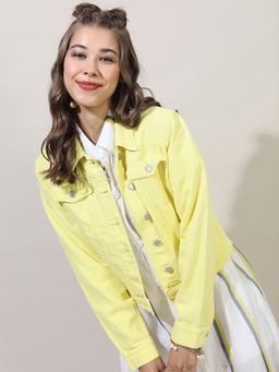 TOKYO TALKIES - Women Yellow Solid Denim Jacket
