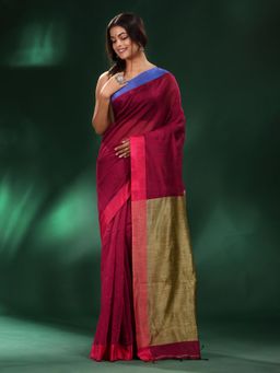 CHARUKRITI - Magenta Cotton Soft Dual Border Saree with Unstitched Blouse