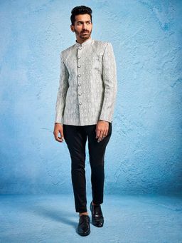 Vastramay - Men Elegant Silk Blend Jacquard Jodhpuri with Pant (Set of 2)