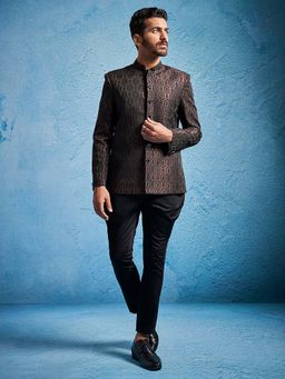 Vastramay - Men Elegant Silk Blend Jacquard Jodhpuri with Pant (Set of 2)