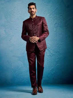 Vastramay - Men Elegant Silk Blend Jacquard Jodhpuri with Pant (Set of 2)