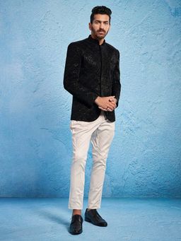 Vastramay - Men Velvet Sequined Jodhpuri with Pant (Set of 2)