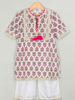Tiny Pants - Hand Block Printed Kurta With White Palazzo (Set of 2)