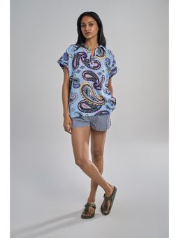 TERRA LUNA - Blue Printed Elba T-Shirt