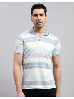 Monte Carlo - Mens Sky Blue Striped Half Sleeve Polo T-Shirt