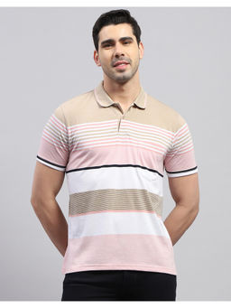 Monte Carlo - Mens Brown Striped Half Sleeve Polo T-Shirt