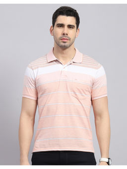 Monte Carlo - Mens Pink Striped Half Sleeve Polo T-Shirt