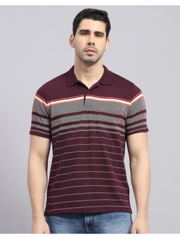 Monte Carlo - Mens Wine Striped Half Sleeve Polo T-Shirt