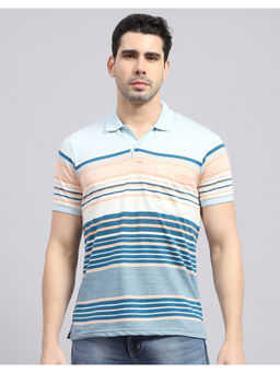 Monte Carlo - Mens Blue Striped Half Sleeve Polo T-Shirt