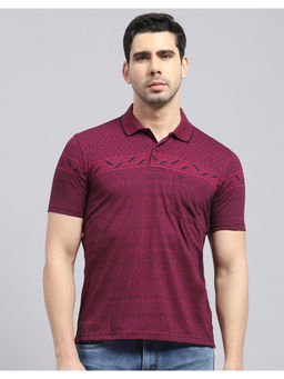 Monte Carlo - Mens Maroon Printed Half Sleeve Polo T-Shirt