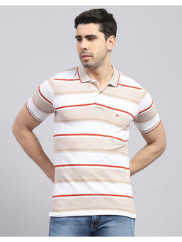 Monte Carlo - Mens Beige Striped Half Sleeve Polo T-Shirt