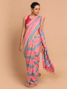 Indethnic - Banarasi Multi Color Blocked Daily Wear Saree With Unstitched Blouse