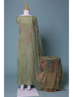 Zari Jaipur - Green Embroidery Dress Material (Set of 3)