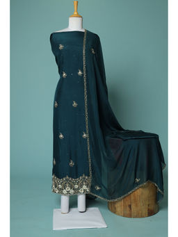 Zari Jaipur - Teal Embroidery Dress Material (Set of 3)