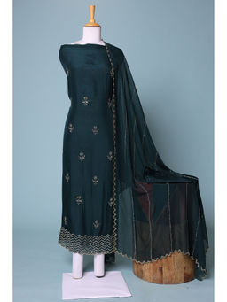 Zari Jaipur - Teal Embroidery Dress Material (Set of 3)