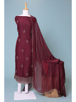 Zari Jaipur - Wine Embroidery Dress Material (Set of 3)