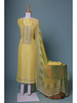 Zari Jaipur - Yellow Printed Dress Material (Set of 3)