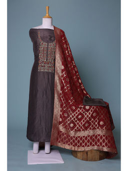 Zari Jaipur - Grey Embroidery Dress Material (Set of 3)
