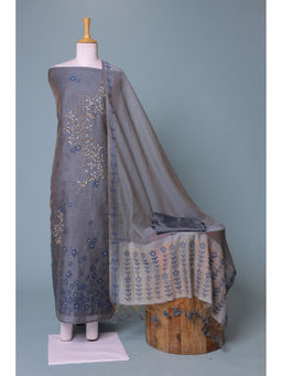 Zari Jaipur - Grey Embroidery Dress Material (Set of 3)